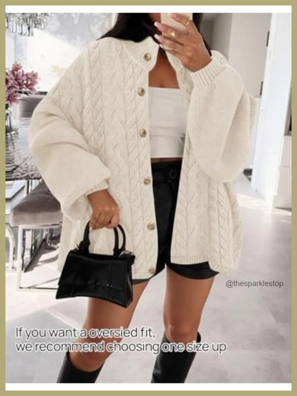 Oversized Long Lantern Sleeve Chunky Knit Cardigan | Drop Shoulder Button Down